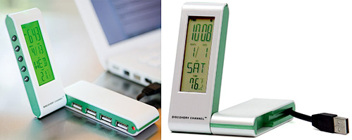 4-Port USB Hub & Alarm Clock (Image courtesy Discovery Channel Store)