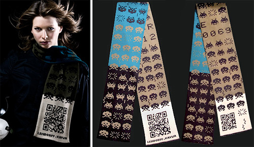 Space invaders knitted, and QR code Geekcrafting and Uberdorking