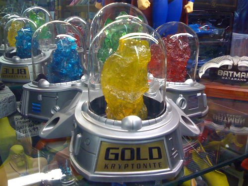 JLA Trophy Room Multi Colored Kryptonite Display Replica (Image property of OhGizmo!)