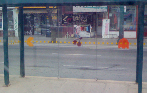 Pac-Man Invades A Public Transit Shelter (Image property of OhGizmo!)