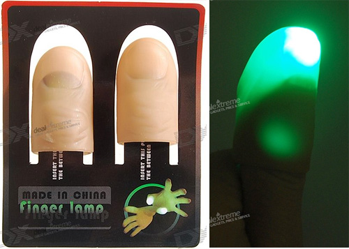 Automatic LED Finger Lamp Flashlights (Images courtesy DealExtreme)