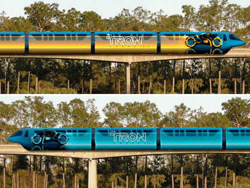 Tron Light Cycle Monorails (Images courtesy Sci Fi Wire)