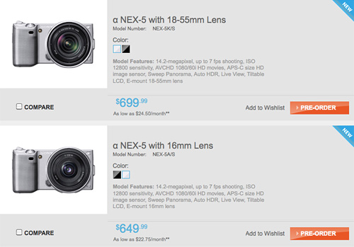 Sony NEX-5 Pricing (Image courtesy Sony)
