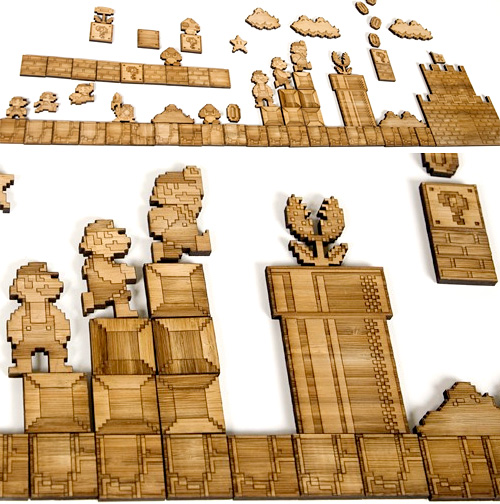 Laser-Etched Bamboo Mario Sprite Set (Images courtesy Etsy)