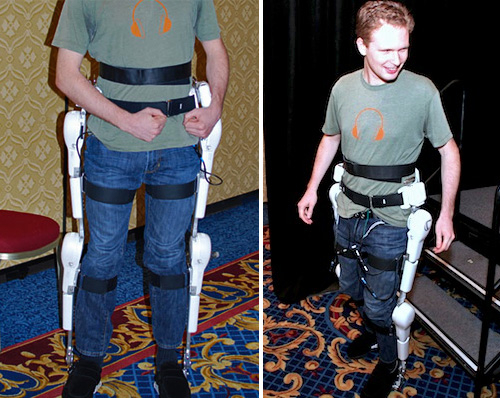 Evan Ackerman Tries on the HAL Suit (Images courtesy IEEE Spectrum)