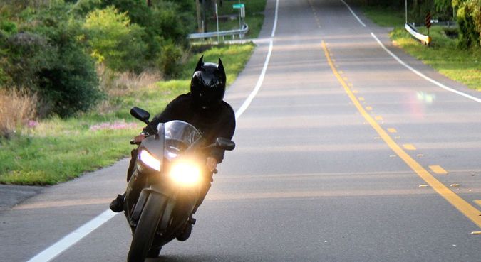 Batman Dark Knight Motorcycle Helmet - Real User Riding Motorbike Picture