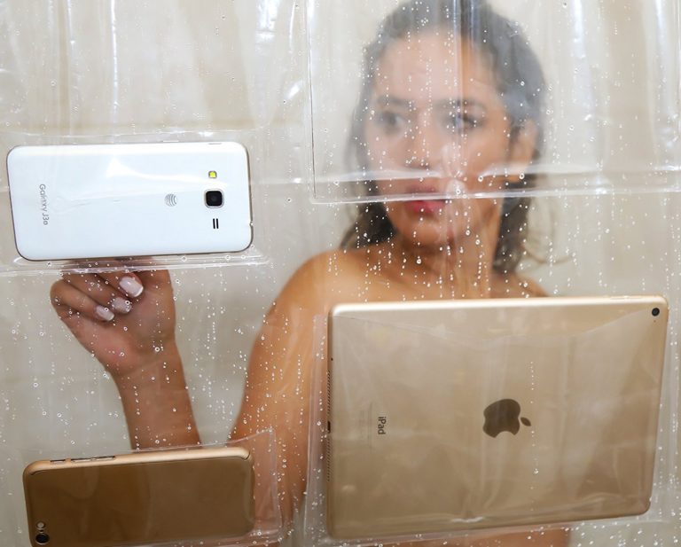 A Shower Curtain That Can Hold Phones And Tablets Is Now A Thing OhGizmo!